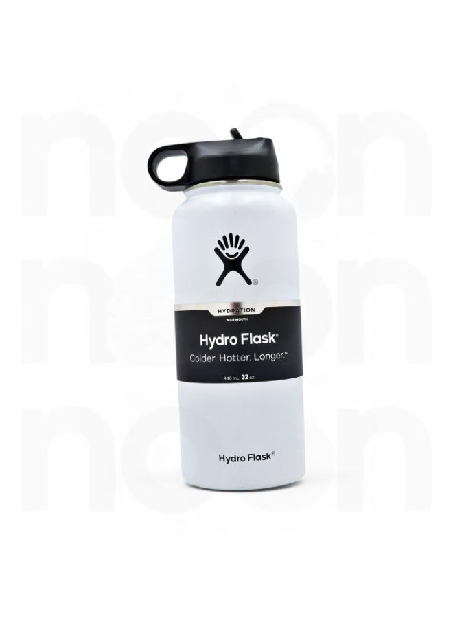 هايدرو فلاسك زجاجة هيدرو فلاسك بغطاء من القش المرن بسعة 32 أونصة - من الفولاذ المقاوم للصدأ المعزول - غطاء واسع من القش، غير قابل للانسكاب، مانع للتسرب في المحيط الهادئ - Image 2